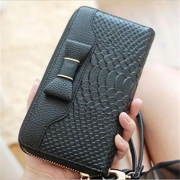 

wallets women long ladies purse phone bag bow leather alligator feminina coin s holder clutch wallet carteira, Red;black