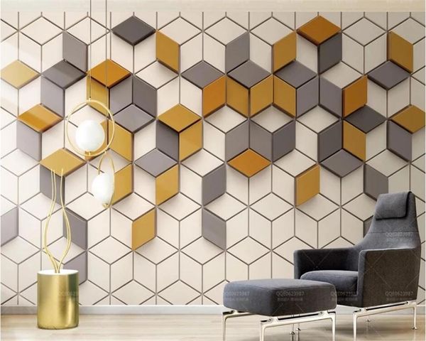 

wallpapers custom any size mural 3d solid geometric quadrilateral wood grain ginger yellow mosaic decoration self adhesive wallpaper