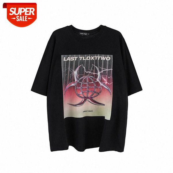 

european and american simple high street retro printed t-shirt, trendy loose abstract metal printing short-sleeved tee men women #nx24, White;black