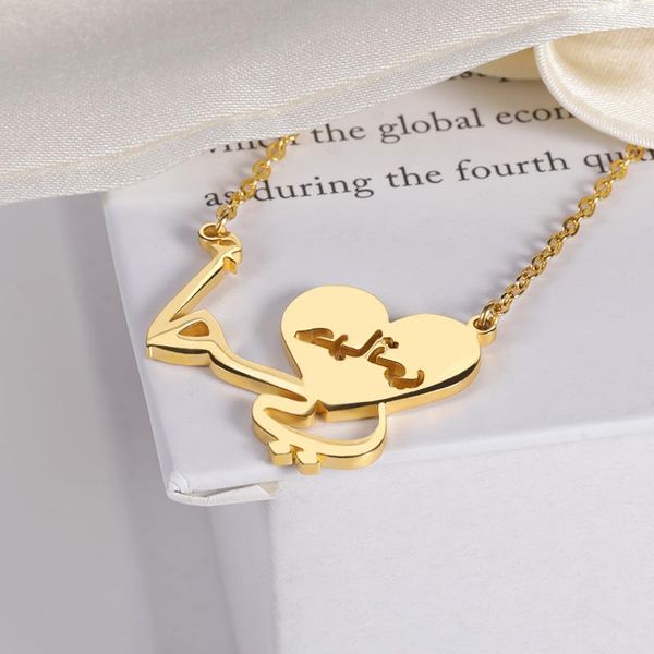 

pendant necklaces romantic love heart for women arab jewelry stainless steel rose gold chain letter necklace gifts mom collier femme, Silver