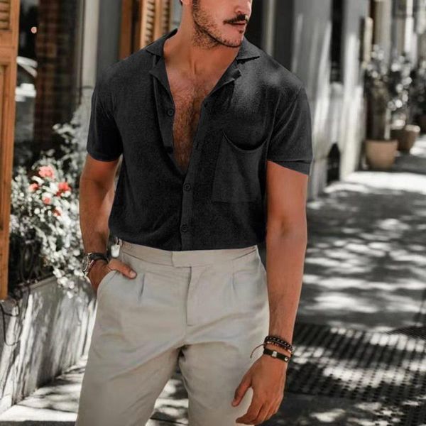 

men's casual shirts shirt summer cotton linen solid color short sleeves baggy pocket leisure holiday blouse plus size, White;black