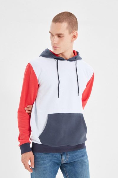 

men's hoodies & sweatshirts trendyol men 's regular fit hooded panelli sweatshirt tmnaw22sw1091, Black