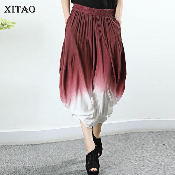 

women's pants & capris xitao high waist pleated hit color women clothes 2021 summer fashion elastic pocket match all harem zp1095, Black;white