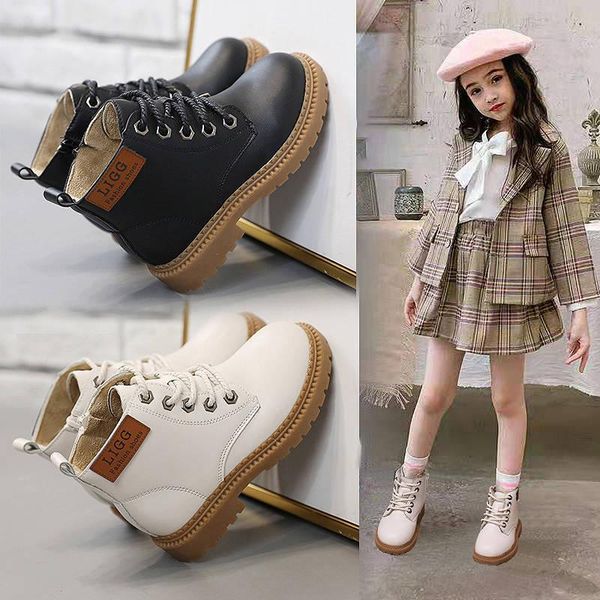 

boys boots autumn winter for girls sneakers non-slip leather plush warm princess snow children, Black;grey