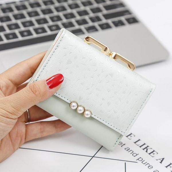 

wallets 2021 wallet women's short fashion pearl buckle zero, Red;black