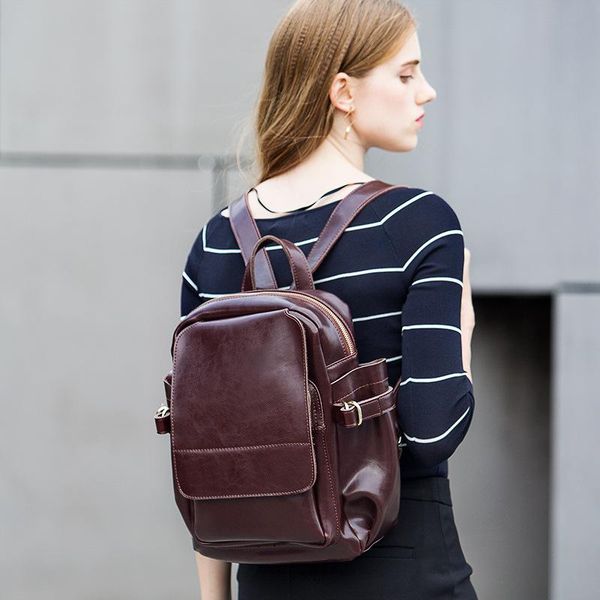 

backpack 100% oil genuine leather women female real natural ladies girl student casual fashion