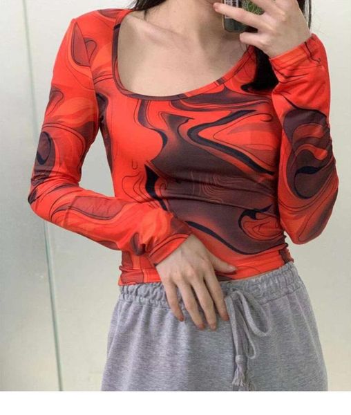 

women's t-shirt gaono 2021 tie dye print long sleeve crop women y2k aesthetic harajuku casual summer spring cut out orange t shirts, White