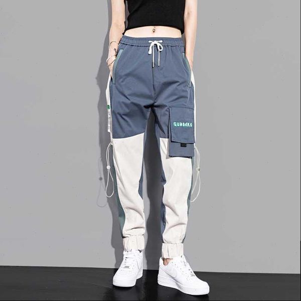 

big pockets cargo high waist women pant trouser loose streetwear hip hop joggers, Black;white