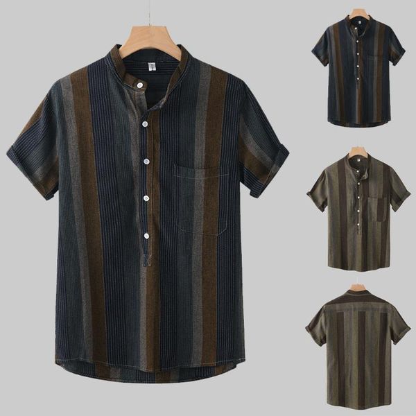 

men's shirt short sleeve casual fashion striped print button turn-down collar loose for mens clothing blouses shirts, White;black