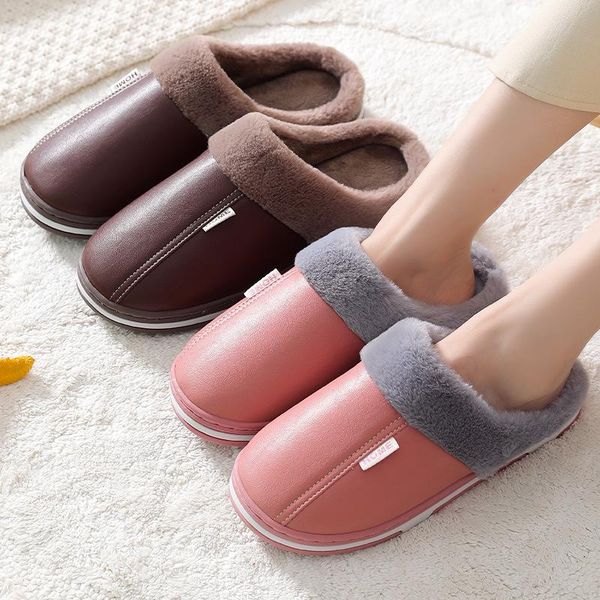 

men and women couple autumn winter home slippers solid color indoor warm cotton female non-slip shoes, Black