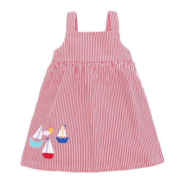 

little maven spring autumn kids red striped sailboats appliques o-neck girls 2-7yrs cotton woven casual suspenders dresses girl's, Red;yellow