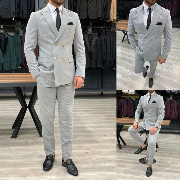 Due pezzi Business Casual Smoking grigio chiaro Monopetto Abito slim su misura Fit Groom Party Coat Abbigliamento da lavoro su misura