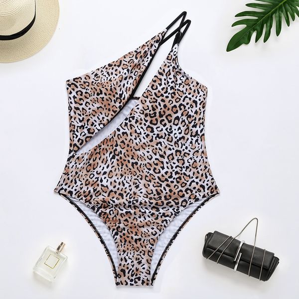 

leopard print one piece swimsuit female new hollow out swimwear women bodysuit monokini bathing suit summer beach wear, White;black