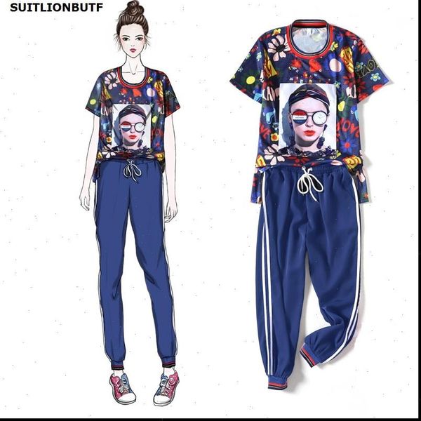 

4xl plus size 2 pieces women tracksuits set hollow character flower elastic waist calf length pants summer casual two, Gray