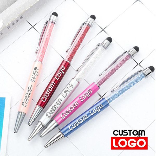 

ballpoint pens 100pcs exquisite crystal ball pen fashion creative stylus laser engraving custom logo and text office school, Blue;orange