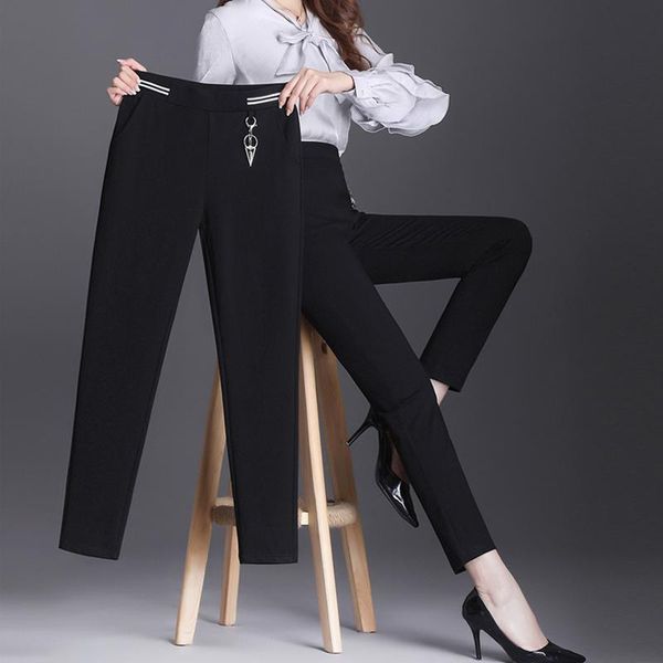 

women's pants & capris nice office ladies style solid long plus size slim pencil for female high waist elastic woman ankle length trous, Black;white