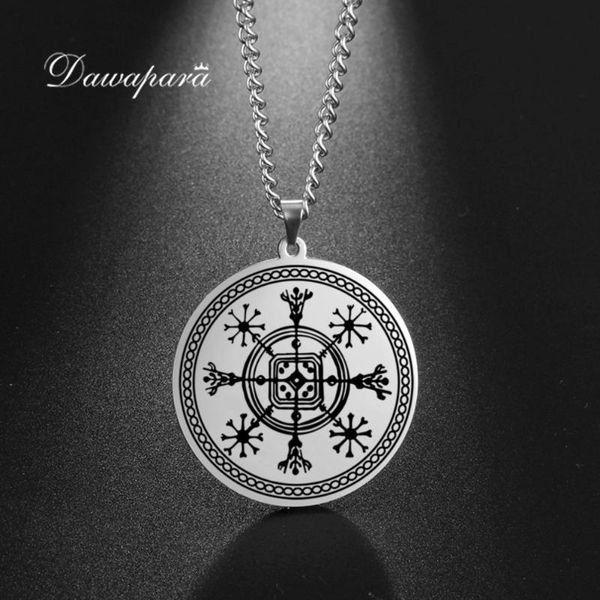 

pendant necklaces dawapara icelandic magical staves hulinhjalmur helm of disguise amulet viking necklace stainless steel men jewelry, Silver