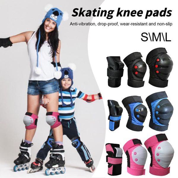 

6pcs/set kids roller skating bicycle helmet knee wrist guard elbow pad set for children cycling sports protective gear & pads, Black;gray