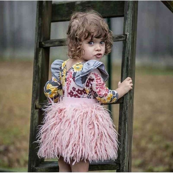 Pelúcia rosa para meninas primavera outono Bebê Bebê Tassel Grosso Princesa Saia Crianças 1-5T E1877 210331