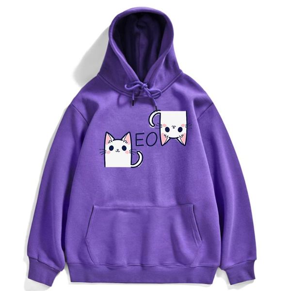 

women's hoodies & sweatshirts two kawaii cats pattern streetwear hoodie for women autumn loose clothes cute o-neck pocket oversize swet, Black