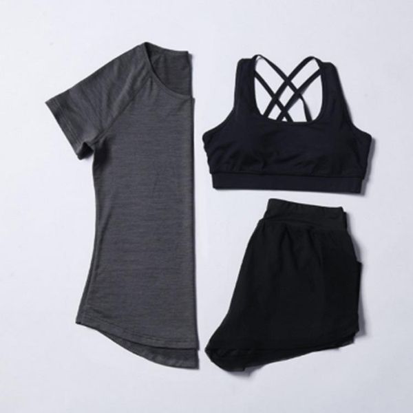 

running pants slimming sweat-absorbent quick-drying fitness three-piece suit, Black;blue