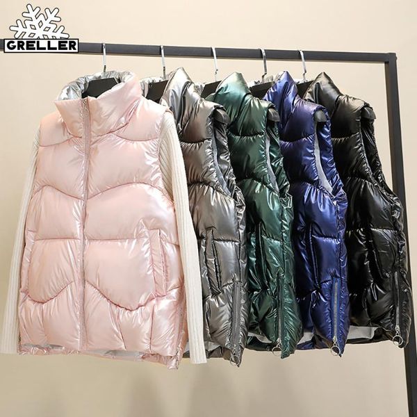 

women's vests greller women winter 2021 short bright color vest cotton padded jacket sleeveless female waistcoat coat, Black;white