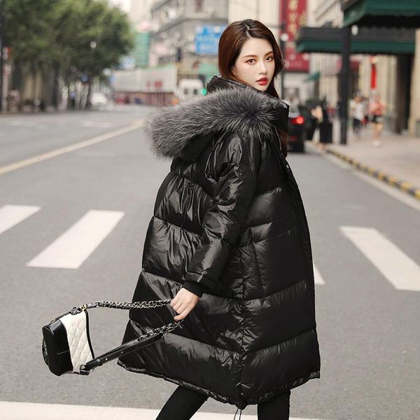 

Women's Down & Parkas Ailegogo Big Natural Raccoon Fur Collar Hooded White Duck Thick Long Parka Casual Black Female Snow Warm Coat Loo