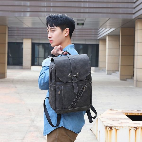 

backpack men's waterproof crazy horse leisure student schoolbag han