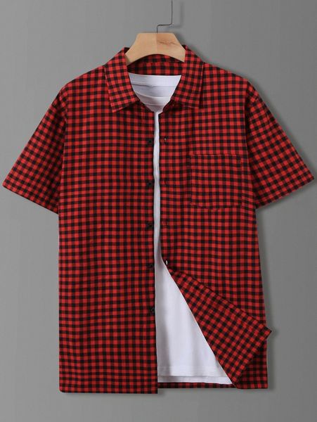 

men gingham patched pocket shirt without tee a7dl#, White;black