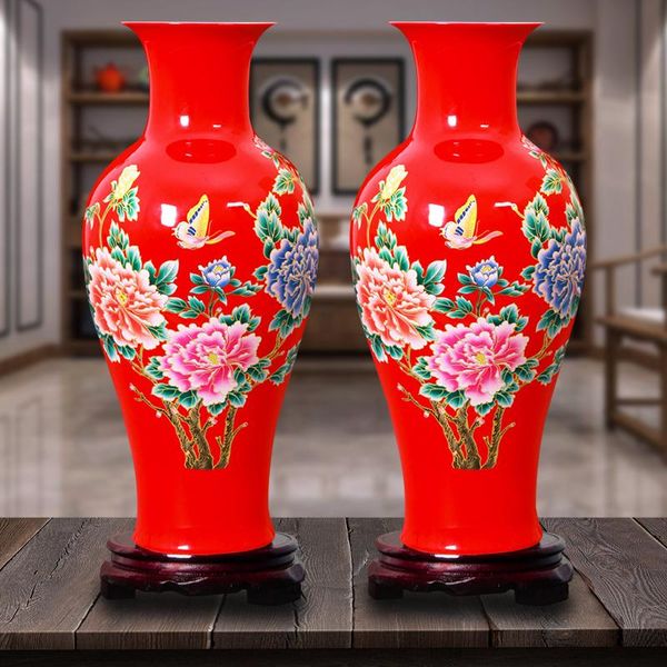 

vases jingdezhen ceramic chinese red peony vase flower home decoration wedding porcelain