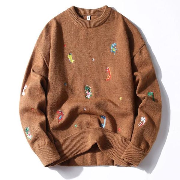 

men's sweaters 2021 fall winter fashion cartoons embroidery sweater long sleeve o-neck men casual warm pullovers hip hop streetwear w20, White;black