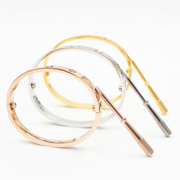 

luxury high qualtiy classic design bracelets&bangles for lover's stainless steel cuff wedding bracelets jewelry with screw, White