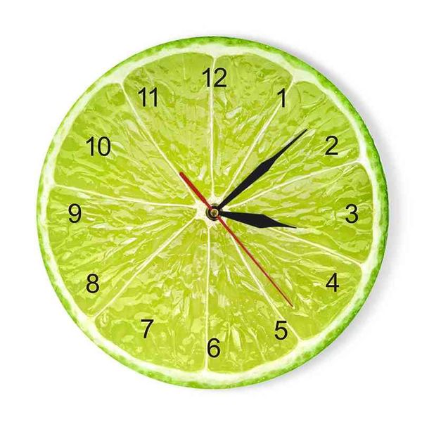 Relógio de parede de frutas de limão laranja na cozinha Cal Pomelo Design de design moderno relógio home decor parede de parede Horologe não tique-se 210401