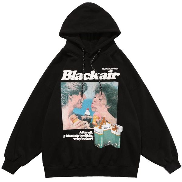 

men's hoodies & sweatshirts hoodie men funny black hair boy esthetics letter printed fleece sweatshirt couple high street casual hip ho