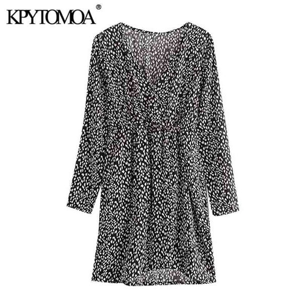 

women chic fashion leopard print pleated mini dress vintage v neck long sleeve female dresses vestidos mujer 210420, Black;gray