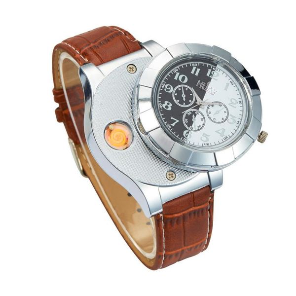 

wristwatches electronic cigarette lighter watch usb charging multifunction silicone quartz, Slivery;brown