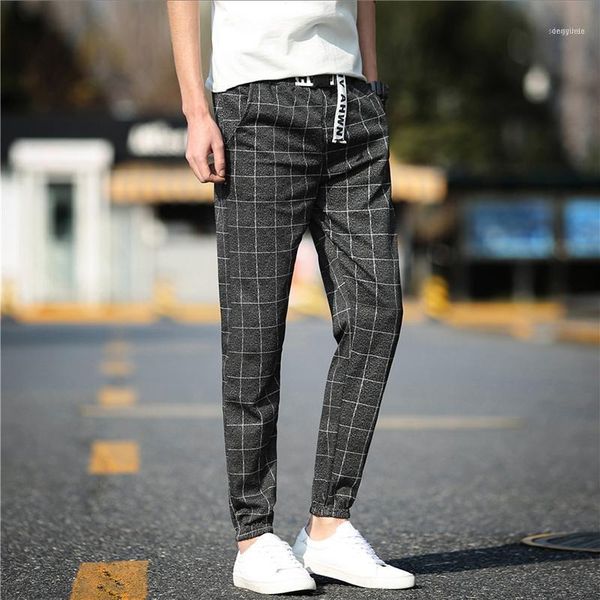 

men's pants 2021 clothing fashion hair stylist literature plaid ankle banded casual costumes1, Black