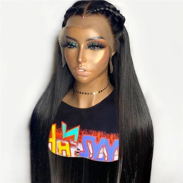 

26 inch long black straight synthetic 13x4lace front wig for women with baby hair synthetic preplucked daily heat resistant 150%