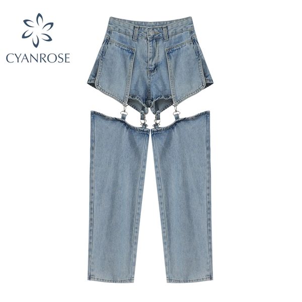 

streetwear jeans woman high waist vintage fashion patchwork denim pants female summer harajuku loose wide leg trousers 210927, Blue