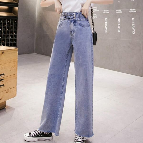 

women's jeans high waist wide leg loose straight for women s  l xl, Blue