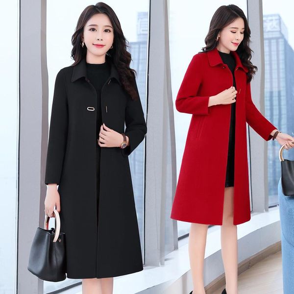 

double-sided wool overcoat for autumn and winter in 2021 women's & blends, Black