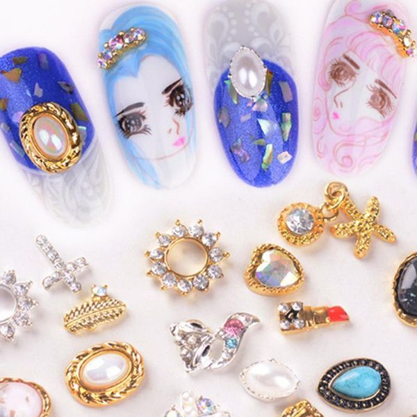 

nail art decorations 2pcs 3d metal zircon jewelry japanese decor quality crystal shining imitation pearls rhinestones charms manicure1, Silver;gold