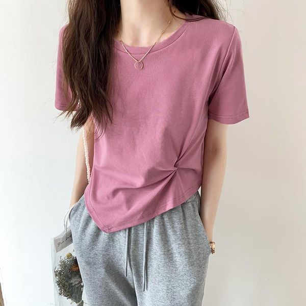 

women's t-shirt real flap pleated irregular white short-sleeved cotton design feeling female 2021 summer niche frock