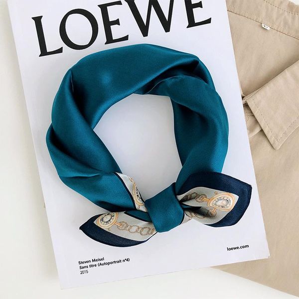 

scarves silk french blue mulberry small square scarf female spring and autumn thin decorative hair band with hand gift, Blue;gray