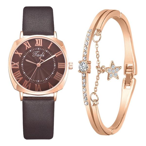 

ladies bracelet watch strap square luxury dial diamond and star quartz set exquisite wristwatch zegarek damski wristwatches, Slivery;brown