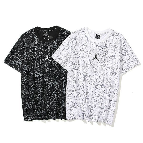 

fashion t shirt spring and summer brand jumpman short sleeve small embroidery full body printing youth loose top, White;black