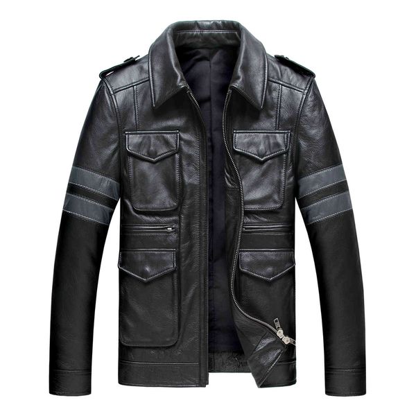 

men's natural leather et, synthetic fur coat, motorcycle, lion, Black