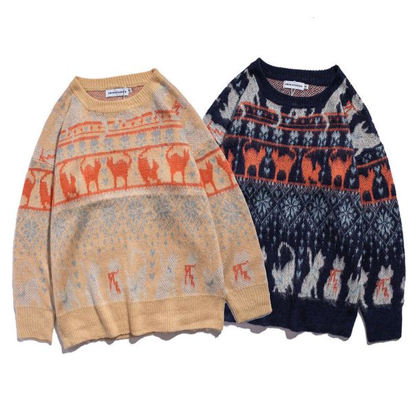 

men's sweaters casual wear, hip hop style men, vintage cat sweaters, harajuku cotton informal 2021, White;black