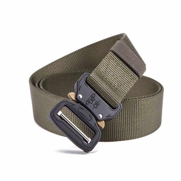 

army tactical belt nylon belts men training metal automatic buckle hunting accessories 125cm waist support, Black;gray