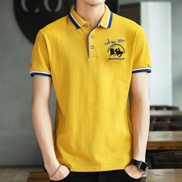 

summer trend men's shirt collar polo shirt new casual fashion collar short-sleeved t-shirt men's lapel half-sleeved clothes, White;black